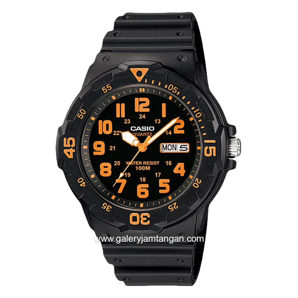 CASIO MRW-200H-4BVDF Black Hour Marker Orange Resin Strap