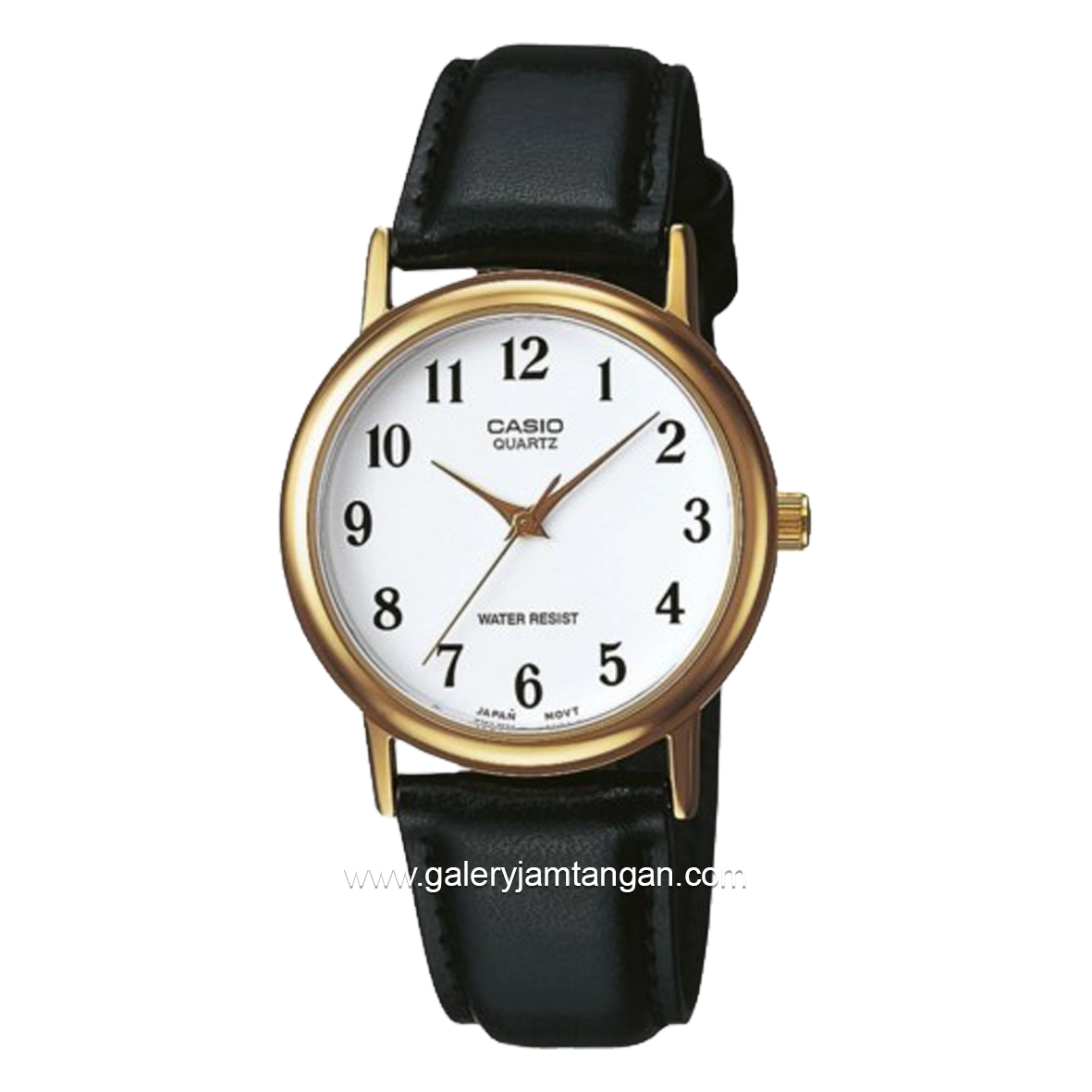 CASIO MTP-1095Q-7B Black Dial White Leather Strap
