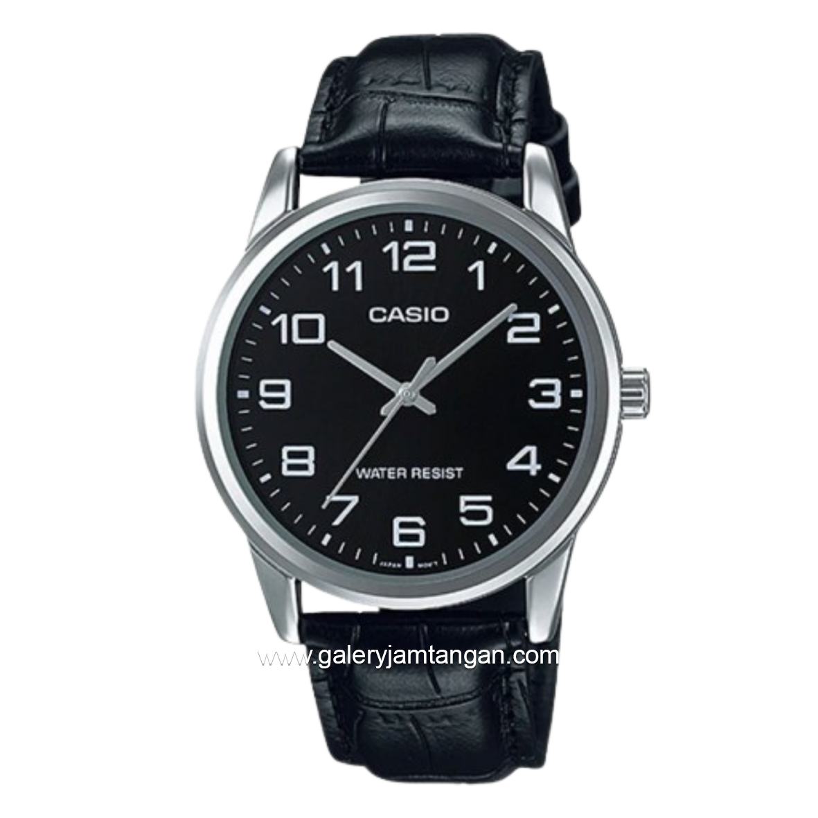 CASIO MTP-V001L-1BUDF Black Dial Black Leather Band