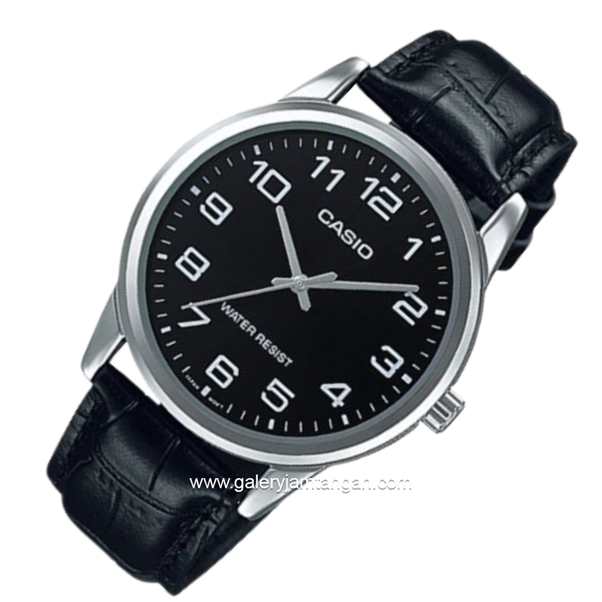 CASIO MTP-V001L-1BUDF Black Dial Black Leather Band