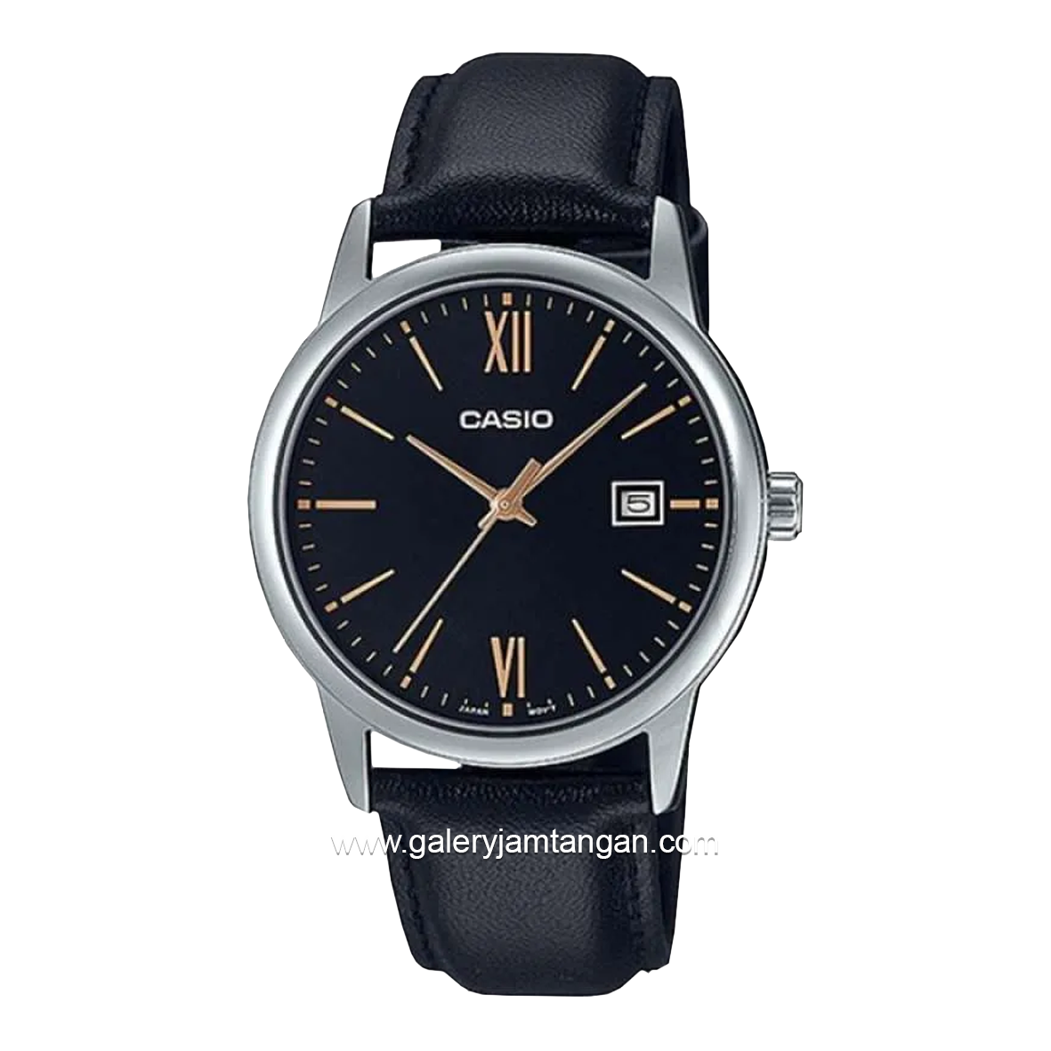 CASIO MTP-V002L-1B3UDF Black Silver Leather Strap