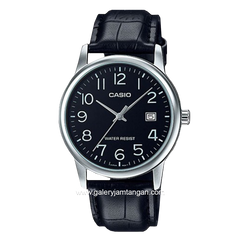 CASIO General MTP-V002L-1BUDF Black Silver Dial Black Leather Strap
