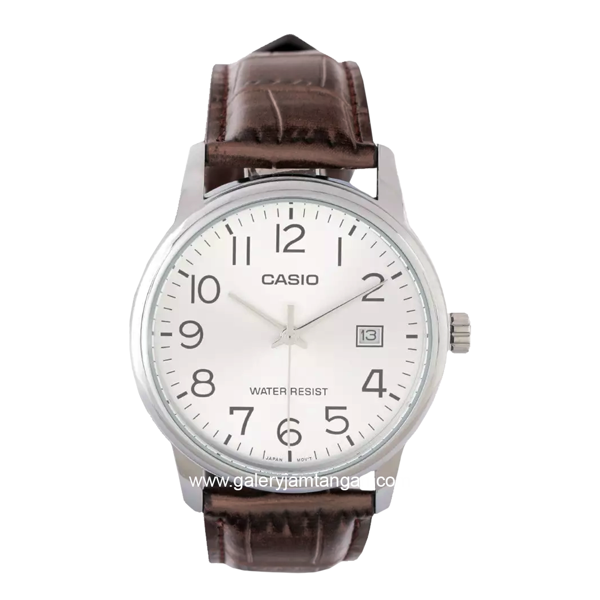 CASIO MTP-V002L-7B2UDF Brown Silver Dial White Leather Strap