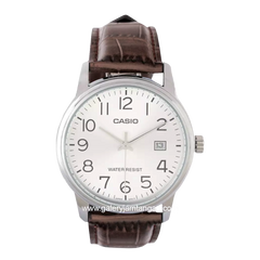 CASIO MTP-V002L-7B2UDF Brown Silver Dial White Leather Strap
