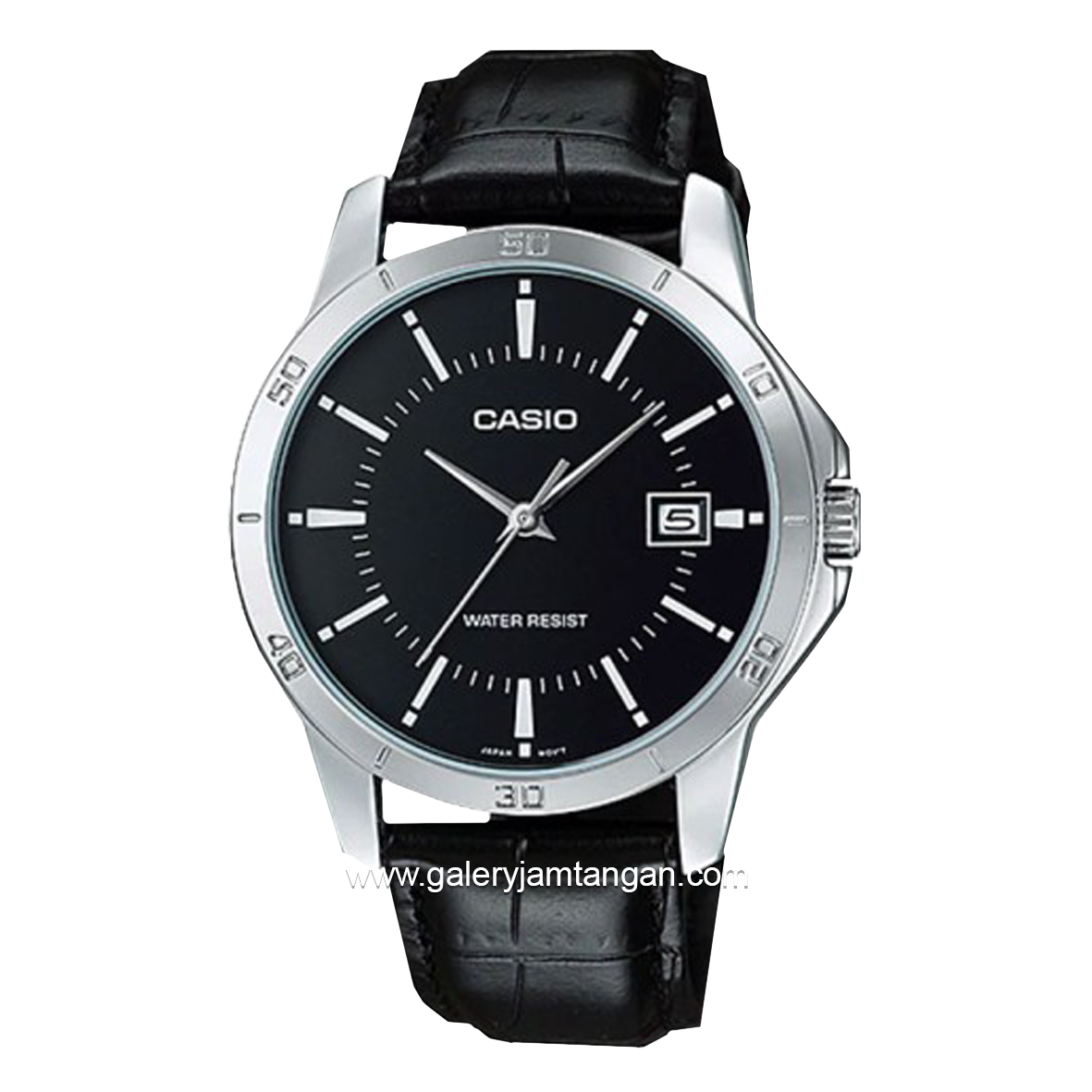 Casio General MTP-V004L-1AUDF Black SIlver Leather Strap