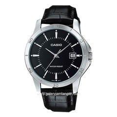 Casio General MTP-V004L-1AUDF Black SIlver Leather Strap