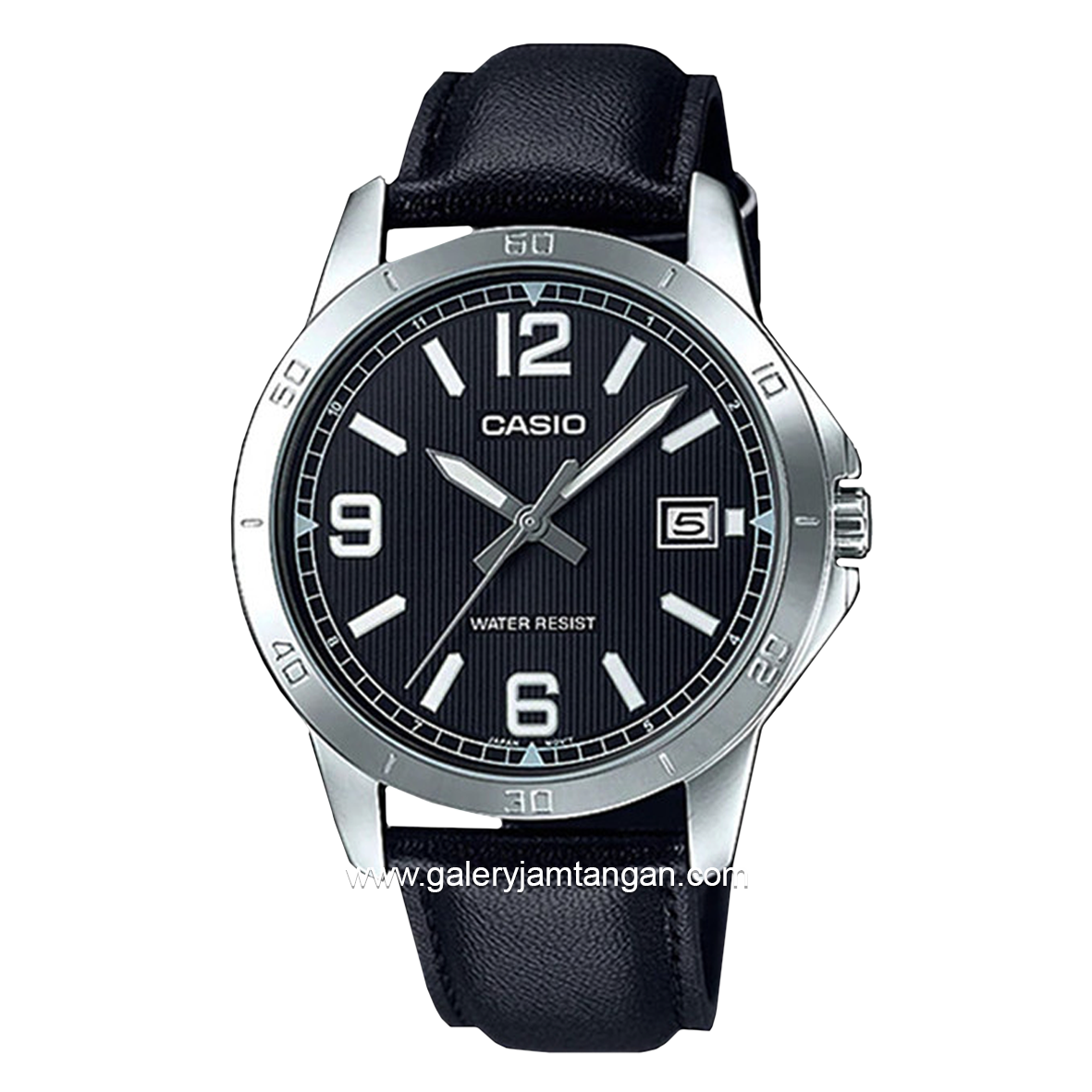 CASIO General MTP-V004L-1BUDF Black Silver Leather Strap
