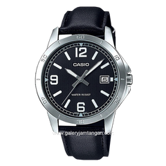 CASIO General MTP-V004L-1BUDF Black Silver Leather Strap