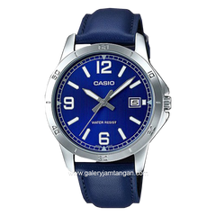 CASIO General  MTP-V004L-2BUDF Blue Silver Leather Strap