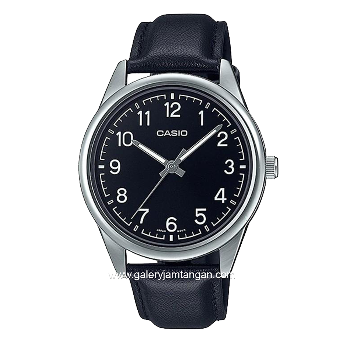 CASIO MTP-V005L-1B4UDF Black Silver Dial Black Leather Strap