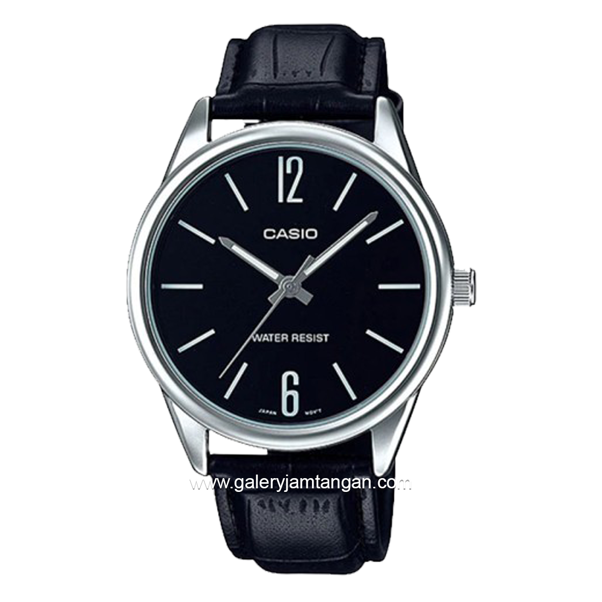 CASIO MTP-V005L-1BUDF Black Silver Leather Strap