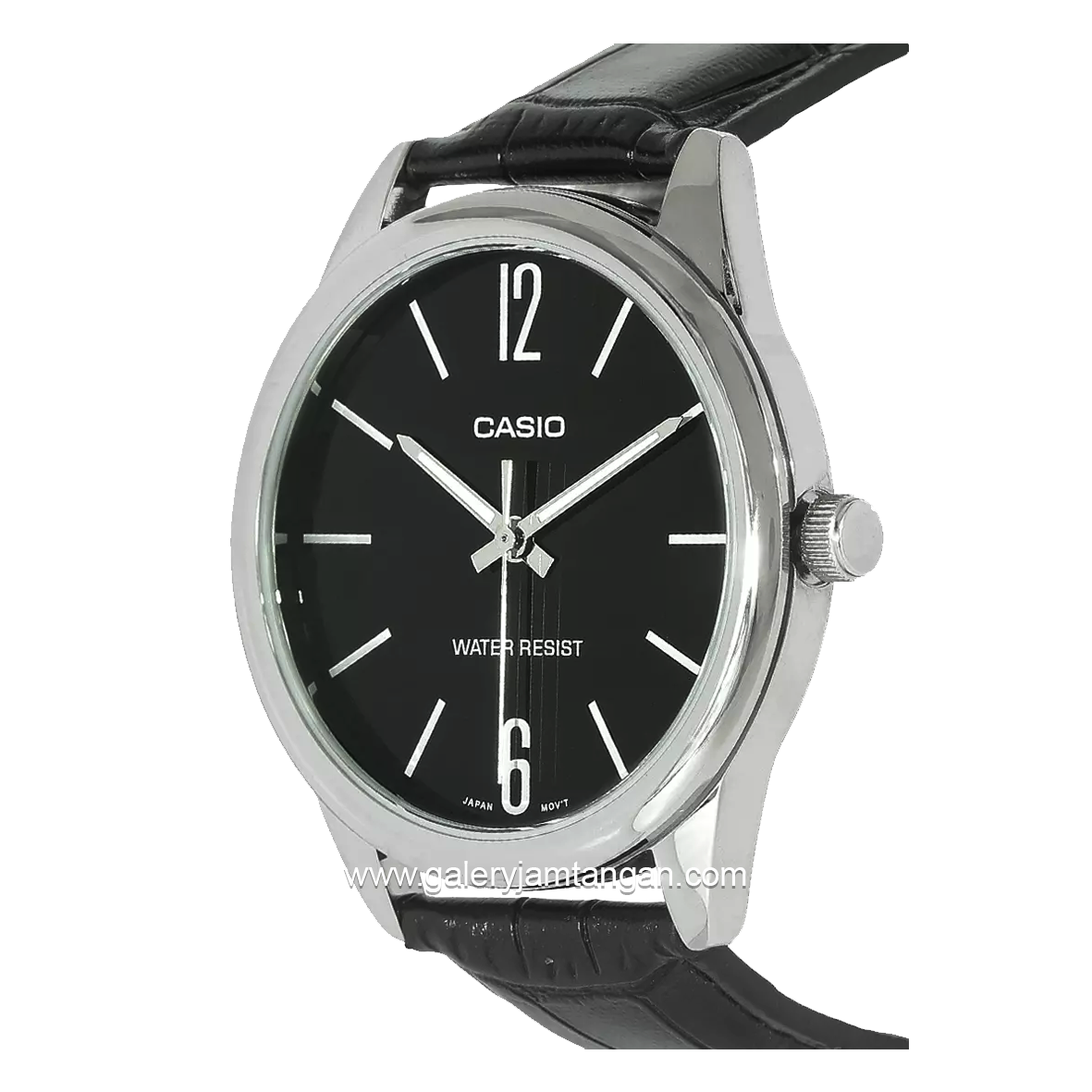 CASIO MTP-V005L-1BUDF Black Silver Leather Strap