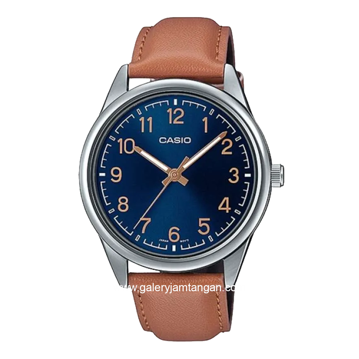 CASIO MTP-V005L-2B4UDF Brown Silver Dial Blue Leather Strap