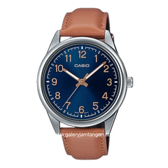 CASIO MTP-V005L-2B4UDF Brown Silver Dial Blue Leather Strap