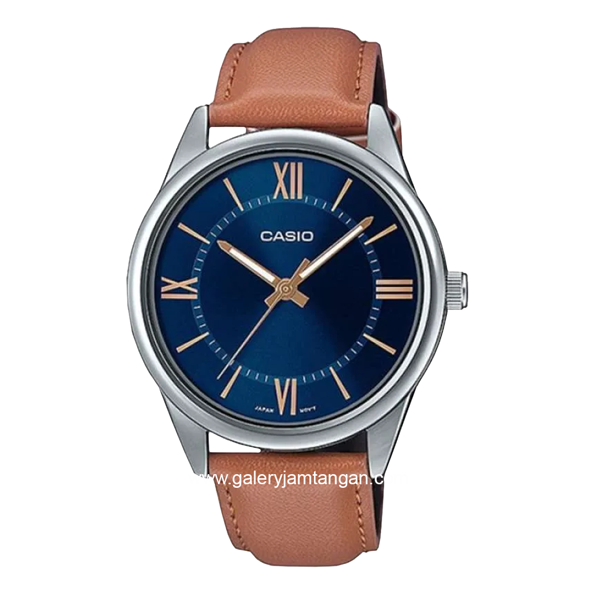 CASIO MTP-V005L-2B5UDF Brown Silver Dial Blue Leather Strap