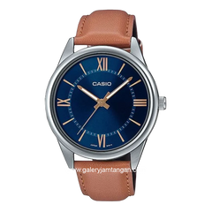 CASIO MTP-V005L-2B5UDF Brown Silver Dial Blue Leather Strap