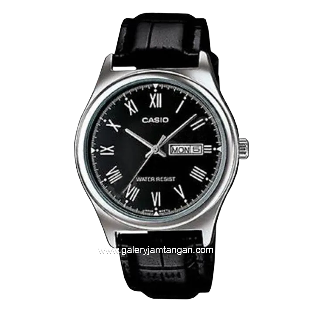 CASIO MTP-V006L-1BUDF Black Silver Leather Strap