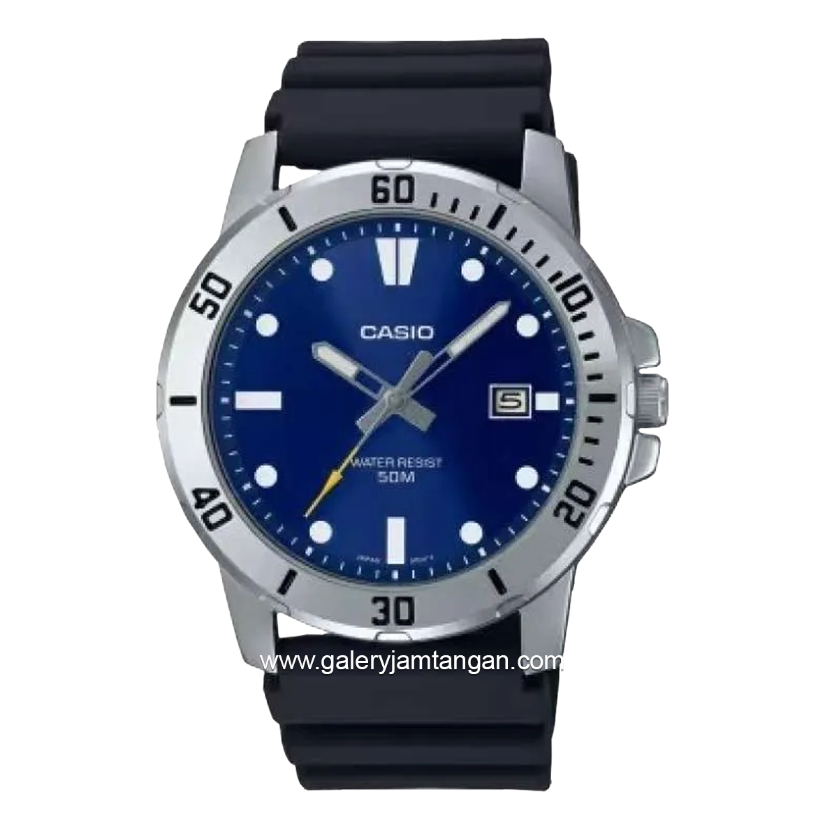 CASIO MTP-VD01-2EVUDF Black Silver Dial Blue Rubber Strap