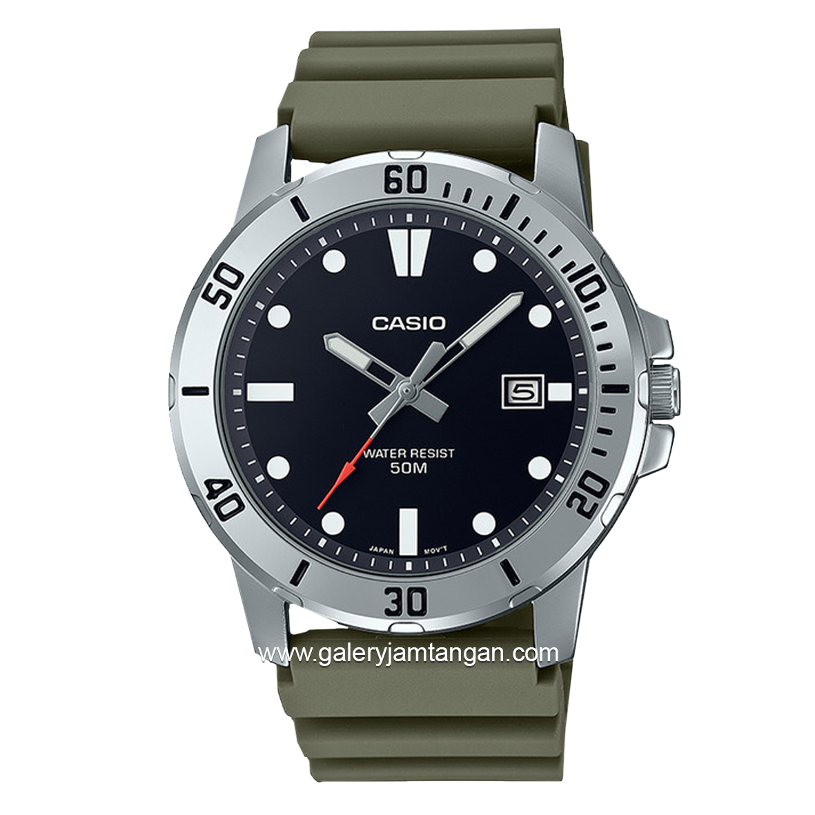 CASIO MTP-VD01-3EVUDF Green Silver Dial Black Rubber Strap