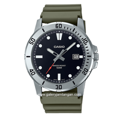 CASIO MTP-VD01-3EVUDF Green Silver Dial Black Rubber Strap