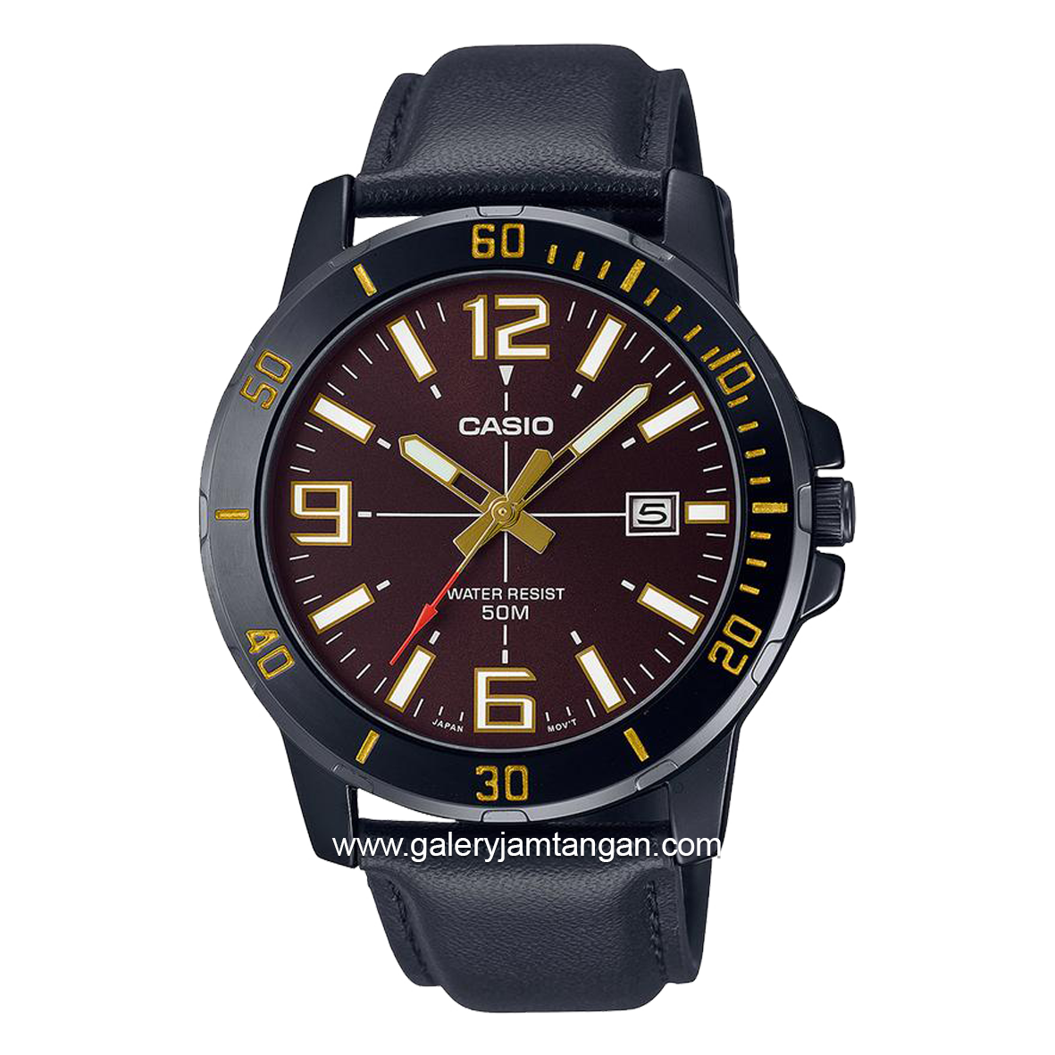 CASIO MTP-VD01BL-5BVUDF Black Dial Brown Leather Strap