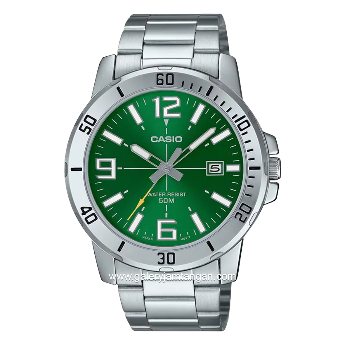 CASIO MTP-VD01D-3BVUDF Silver Dial Green Stainless Steel