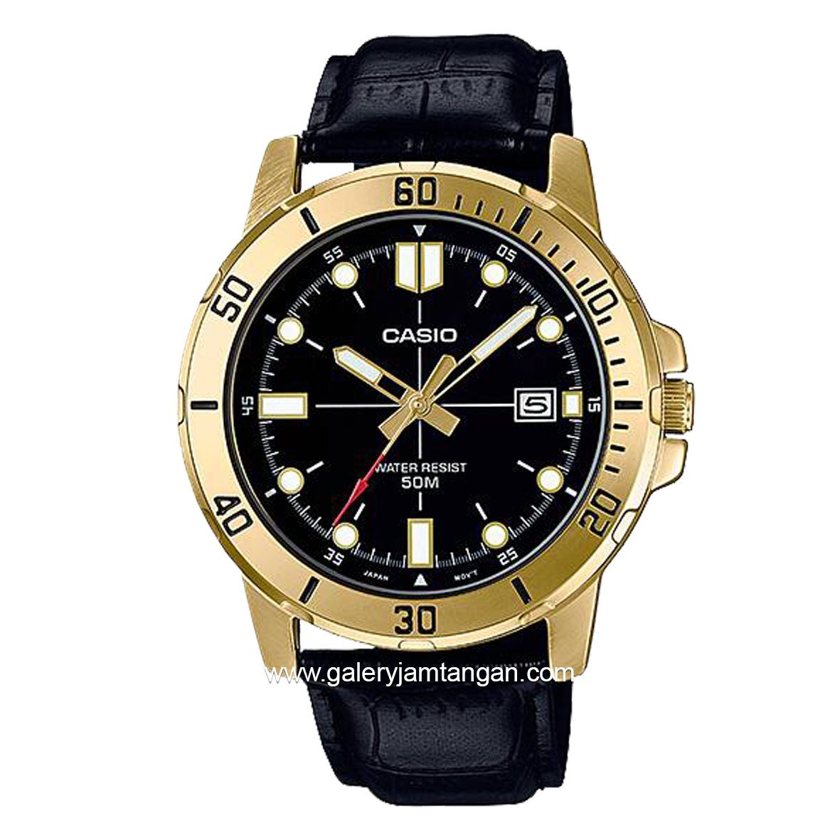 CASIO MTP-VD01GL-1EVUDF Black Gold Leather Strap