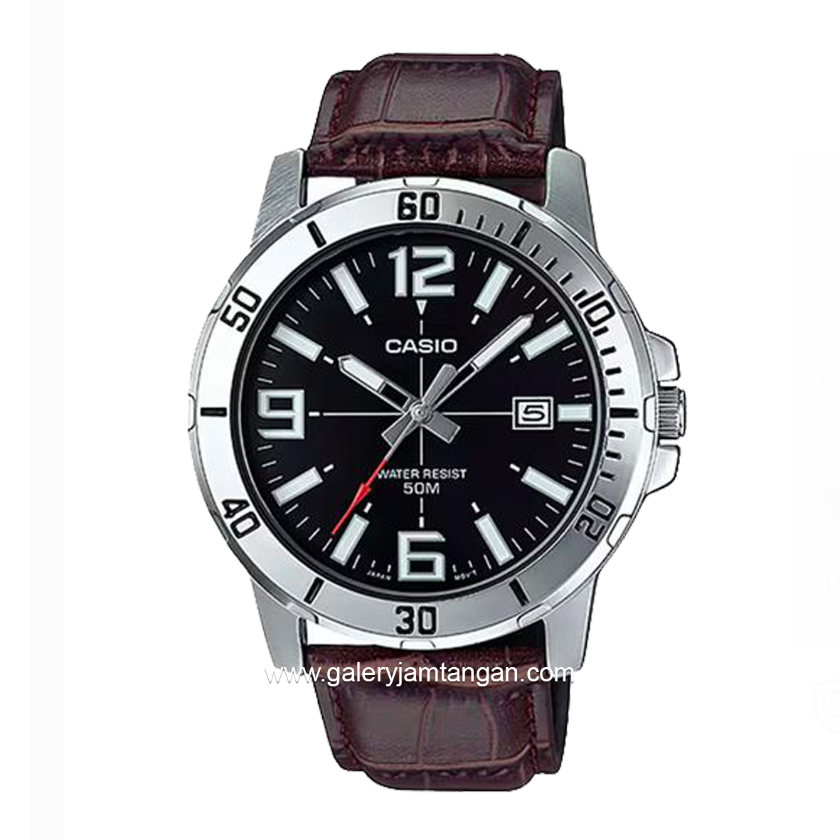CASIO MTP-VD01L-1BVUDF Brown Silver Leather Strap