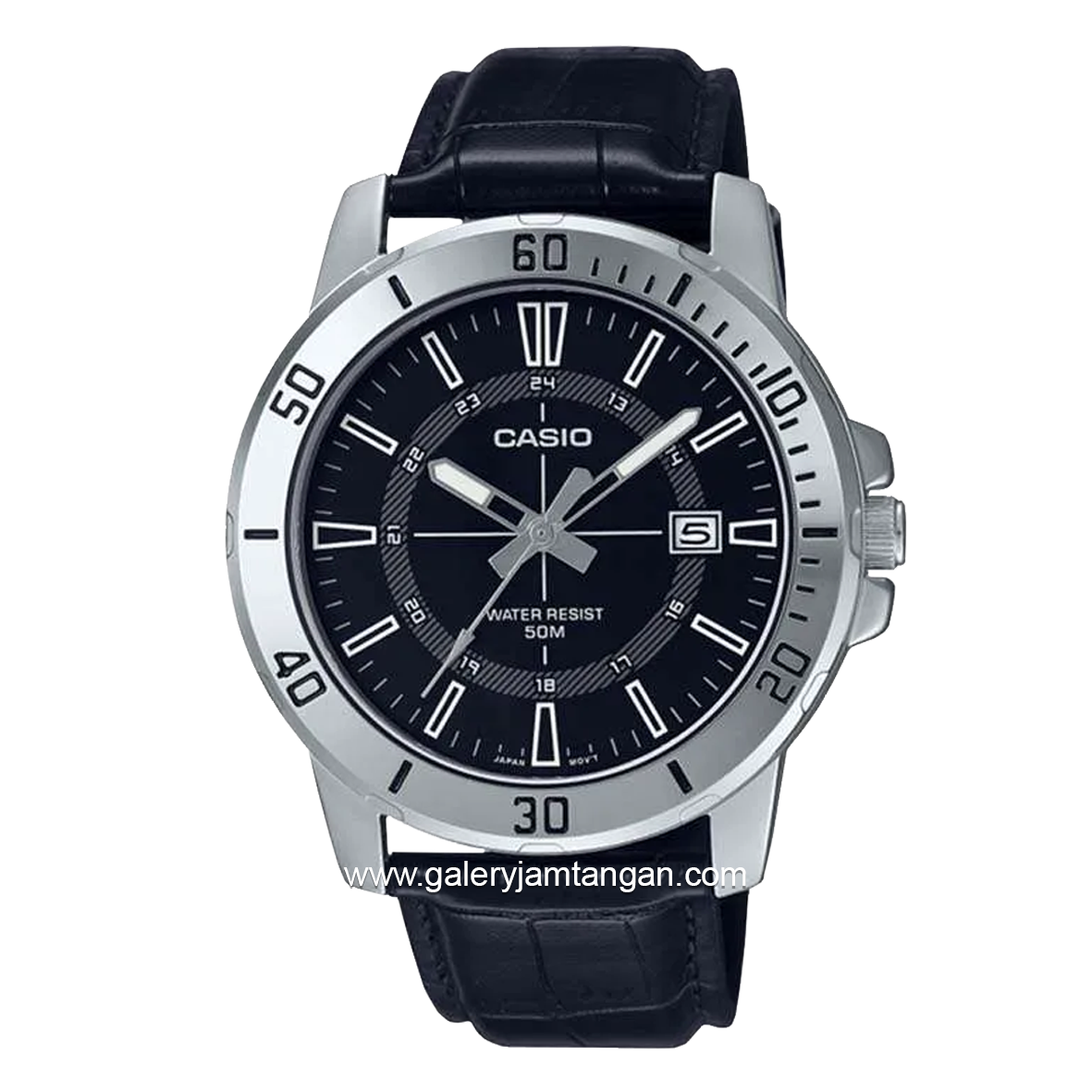 CASIO MTP-VD01L-1CVUDF Black Silver Leather Strap