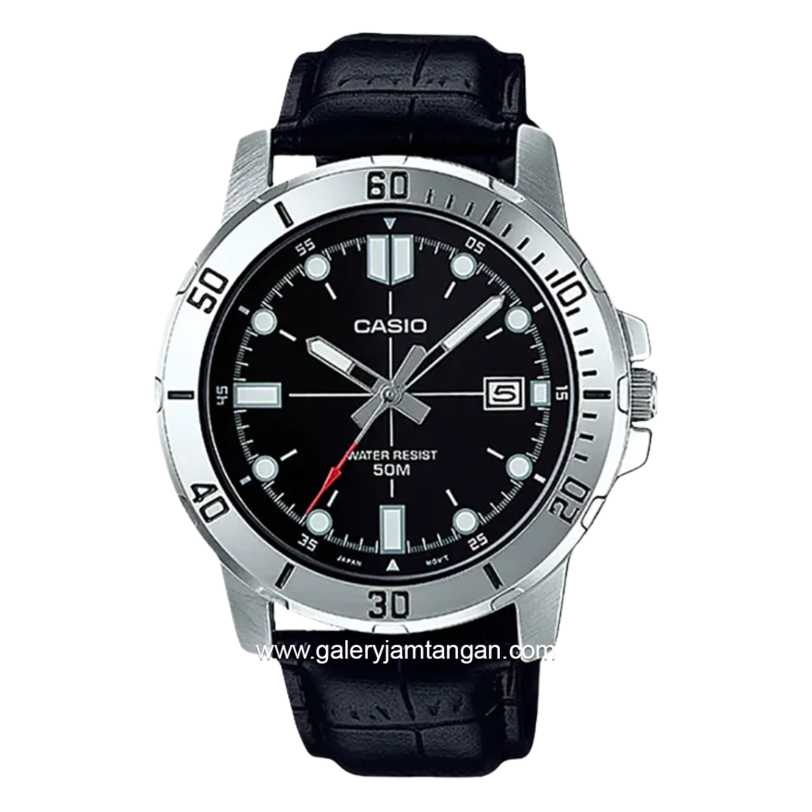 CASIO MTP-VD01L-1EVUDF Black Silver Leather Strap