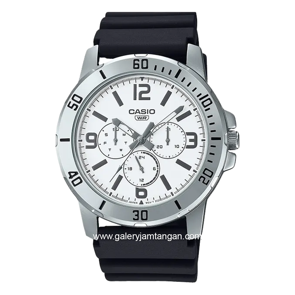 CASIO MTP-VD300-7BUDF Black Dial White Rubber Strap