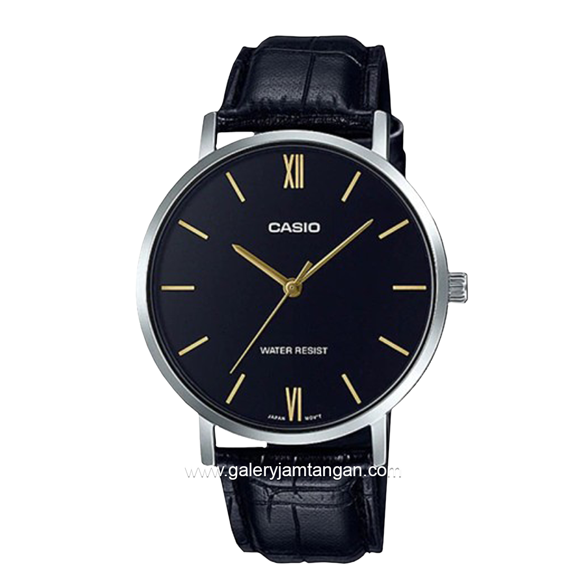 CASIO MTP-VT01L-1BUDF Black Silver Leather Strap