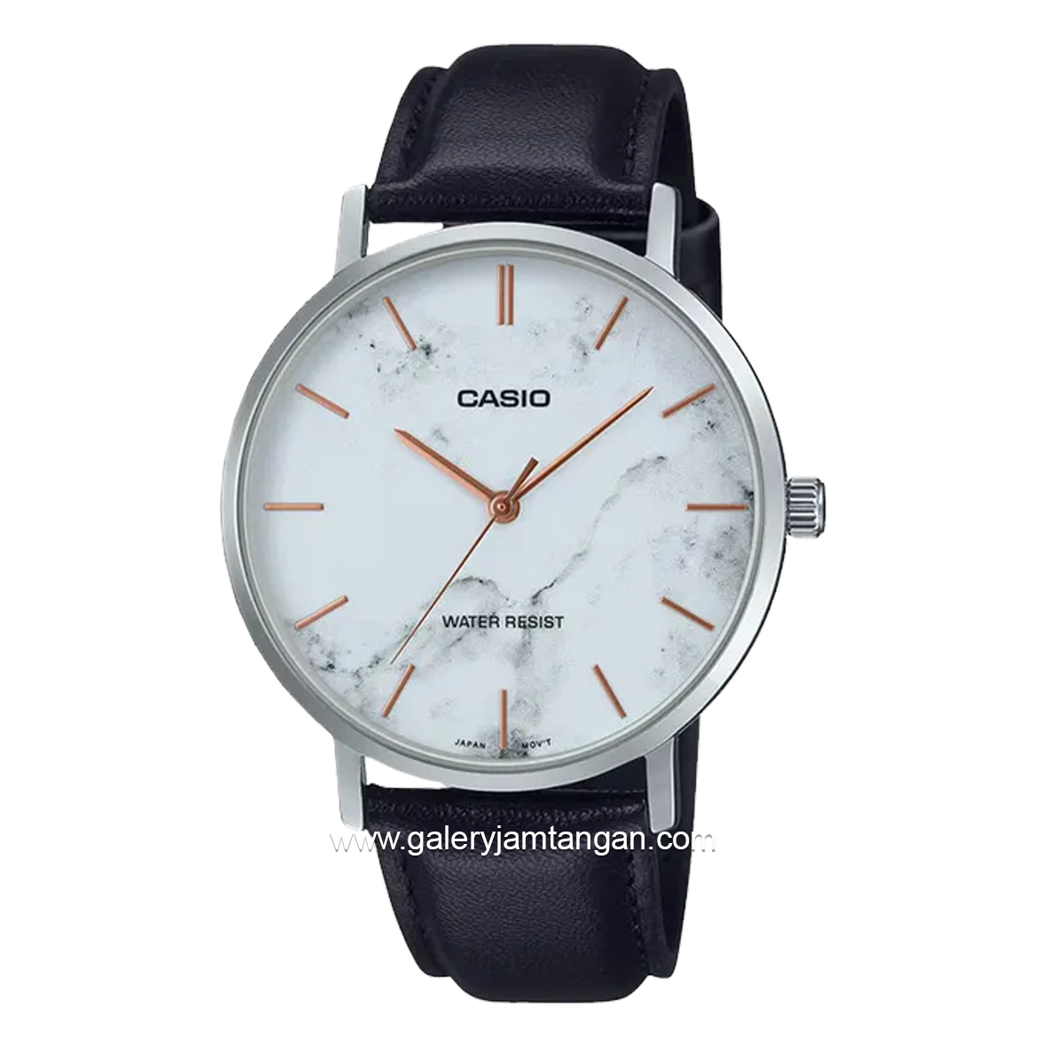 CASIO MTP-VT01LM-7AUDF Black Dial White Leather Strap
