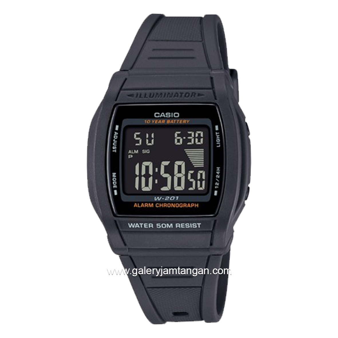CASIO W-201-1BVDF Digital Black Resin Strap