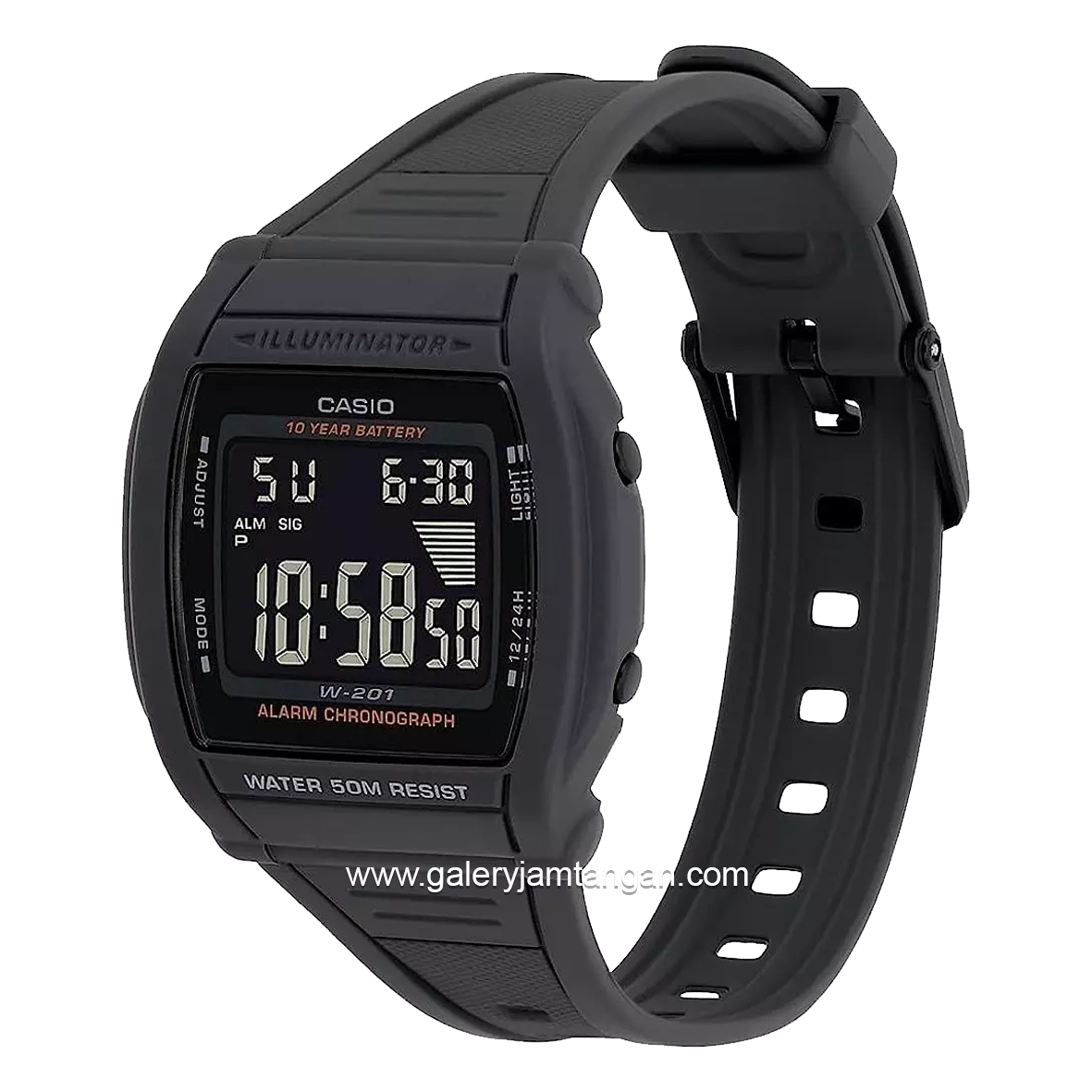 CASIO W-201-1BVDF Digital Black Resin Strap