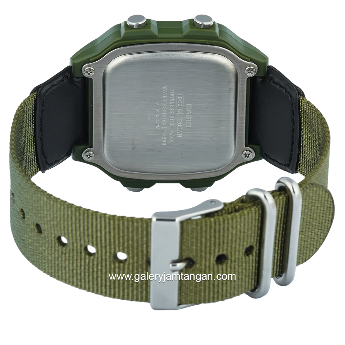 CASIO General AE-1200WHB-3BVDF Green Digital Canvas Strap