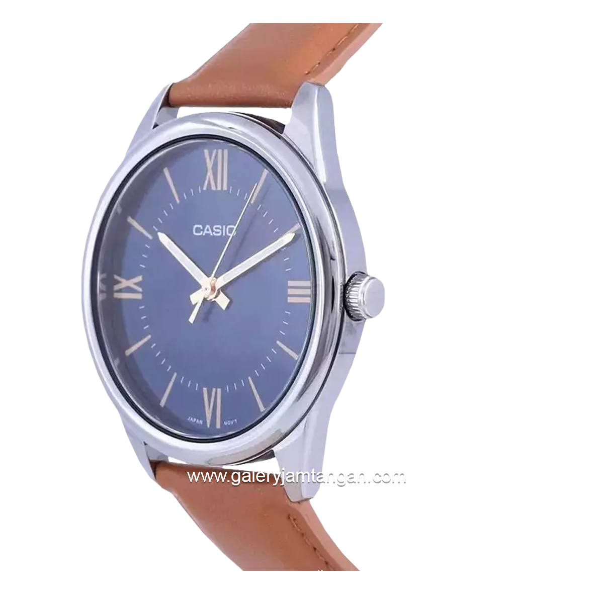 CASIO MTP-V005L-2B5UDF Brown Silver Dial Blue Leather Strap