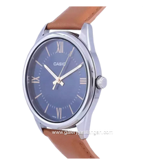 CASIO MTP-V005L-2B5UDF Brown Silver Dial Blue Leather Strap
