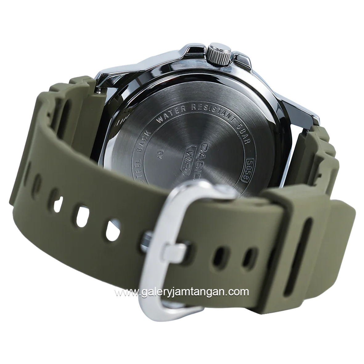 CASIO MTP-VD01-3EVUDF Green Silver Dial Black Rubber Strap