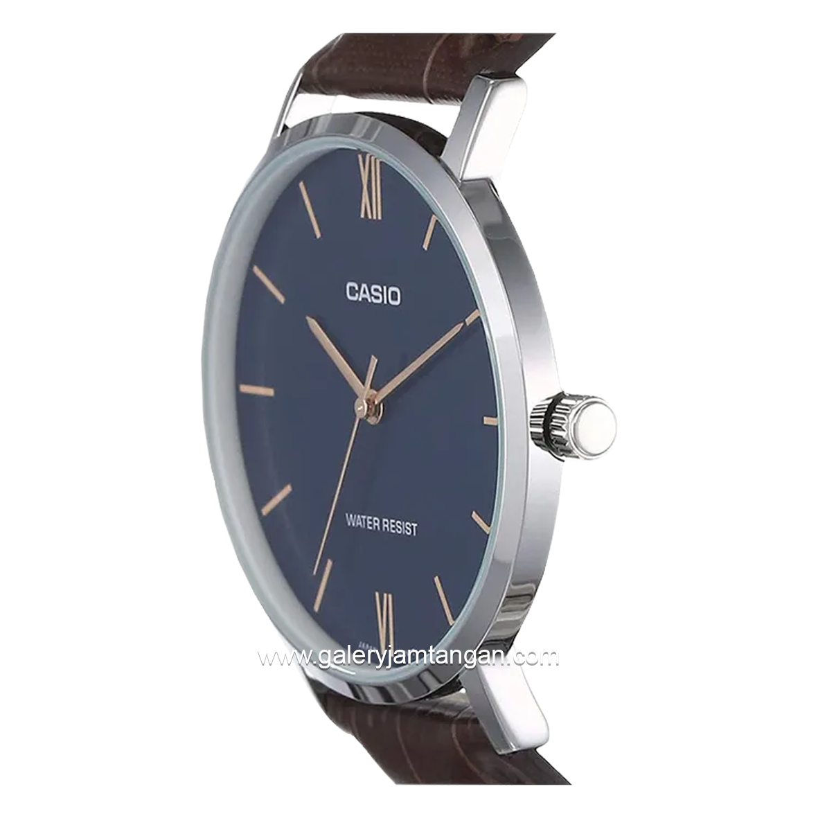 CASIO MTP-VT01L-2BUDF Brown Silver Dial Blue Leather Strap