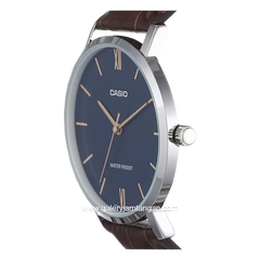 CASIO MTP-VT01L-2BUDF Brown Silver Dial Blue Leather Strap