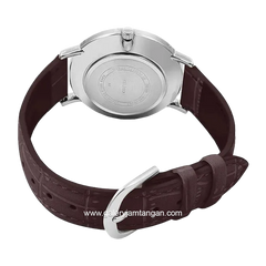 CASIO MTP-VT01L-2BUDF Brown Silver Dial Blue Leather Strap