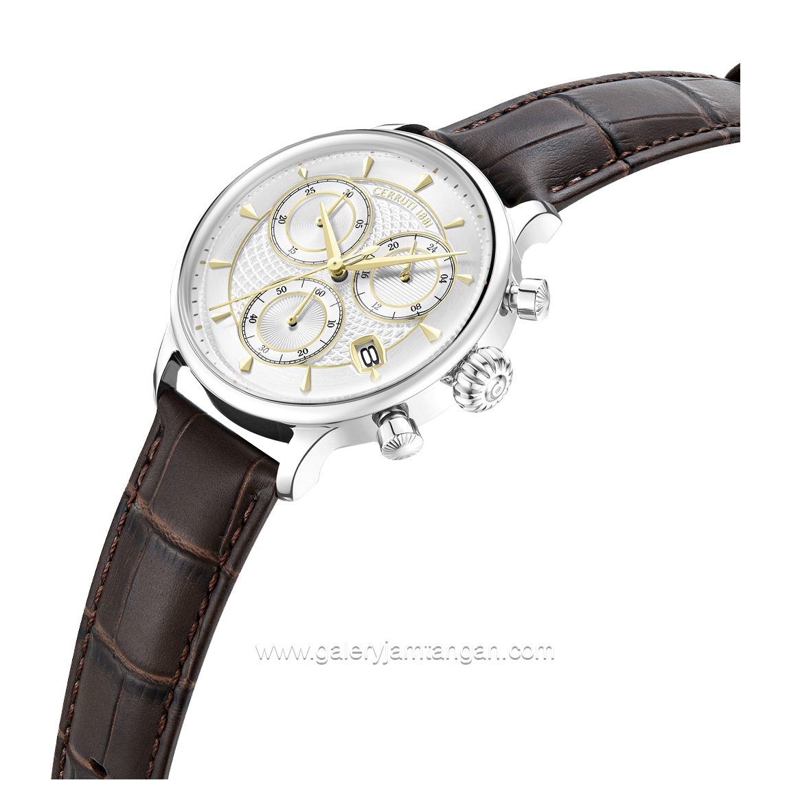 CERRUTI 1881 DERVIO CIWGC0073302 Watch Men's Chronograph Brown Dial White Leather Strap