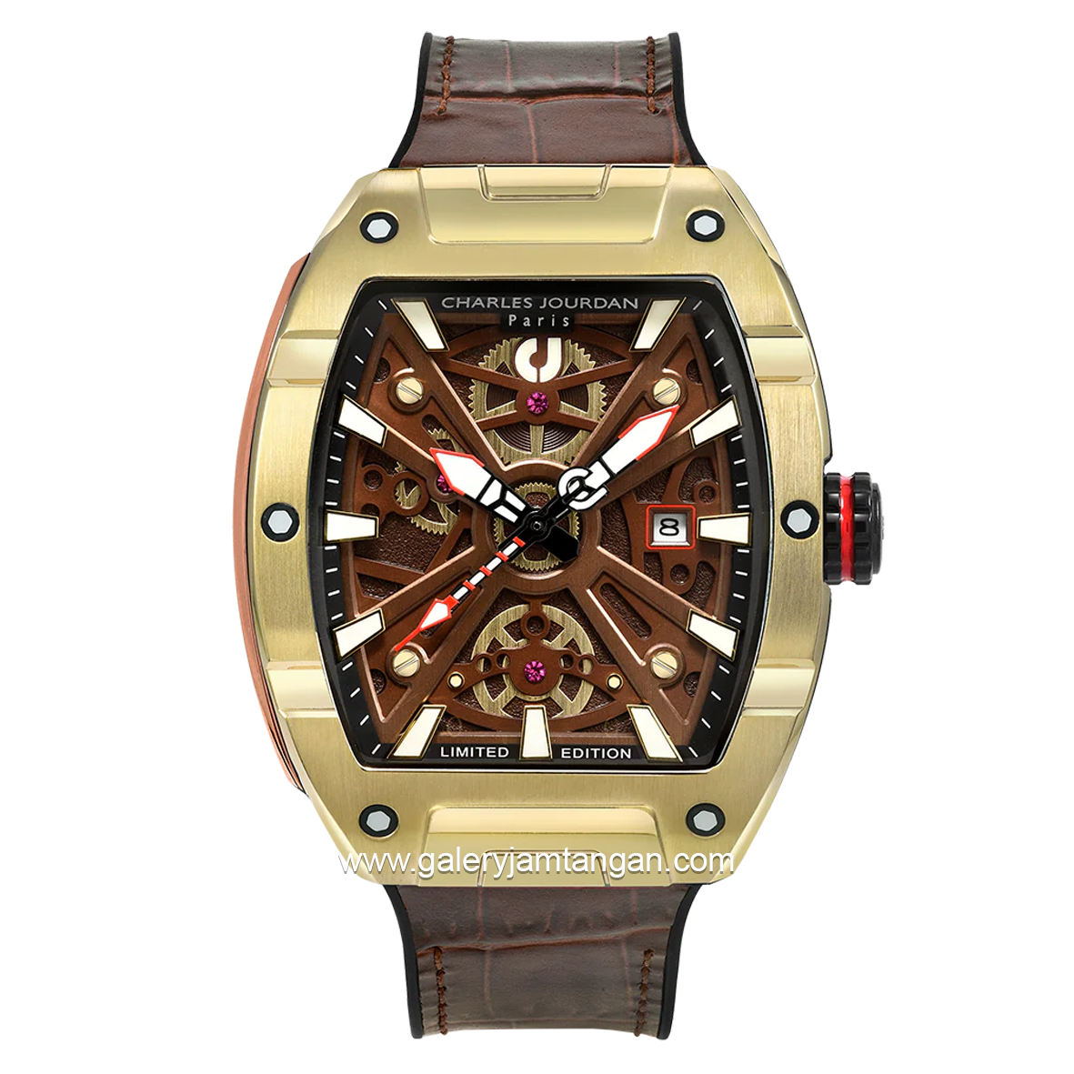 CHARLES JOURDAN CJ03-1742LE Watch Limited Edition Brown Black Automatic Leather Silicone