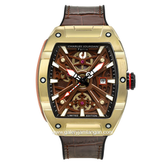 CHARLES JOURDAN CJ03-1742LE Watch Limited Edition Brown Black Automatic Leather Silicone