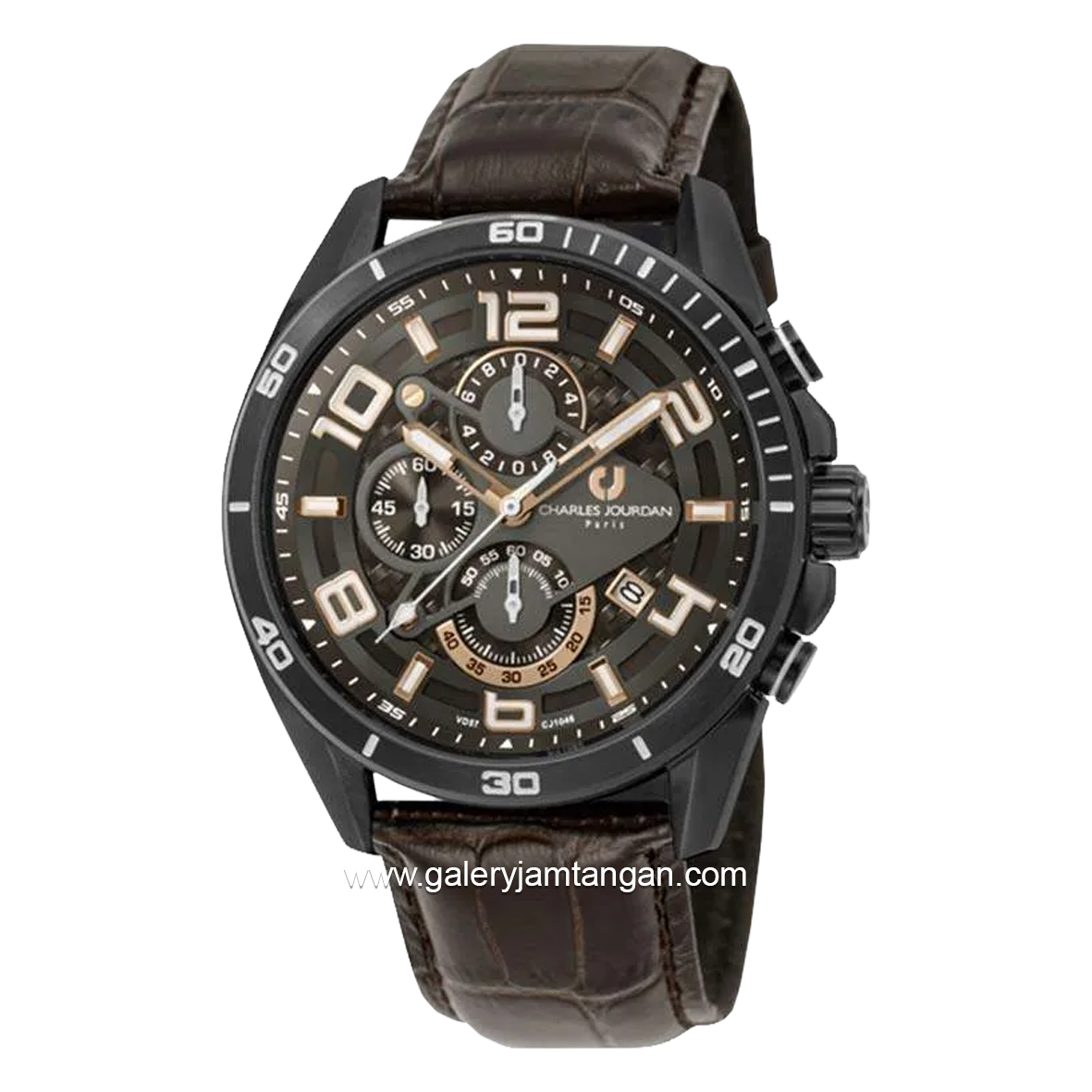 CHARLES JOURDAN CJ1046-1735C Chronograph Brown Black Leather Strap