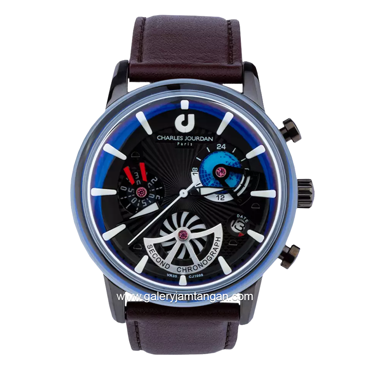 CHARLES JOURDAN CJ1099-1742C Brown Dial Black Leather Strap