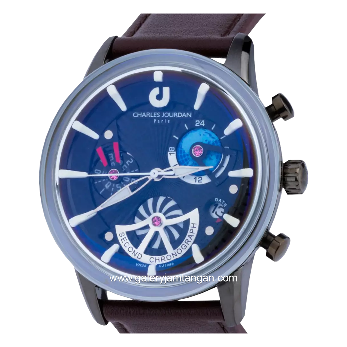CHARLES JOURDAN CJ1099-1742C Brown Dial Black Leather Strap
