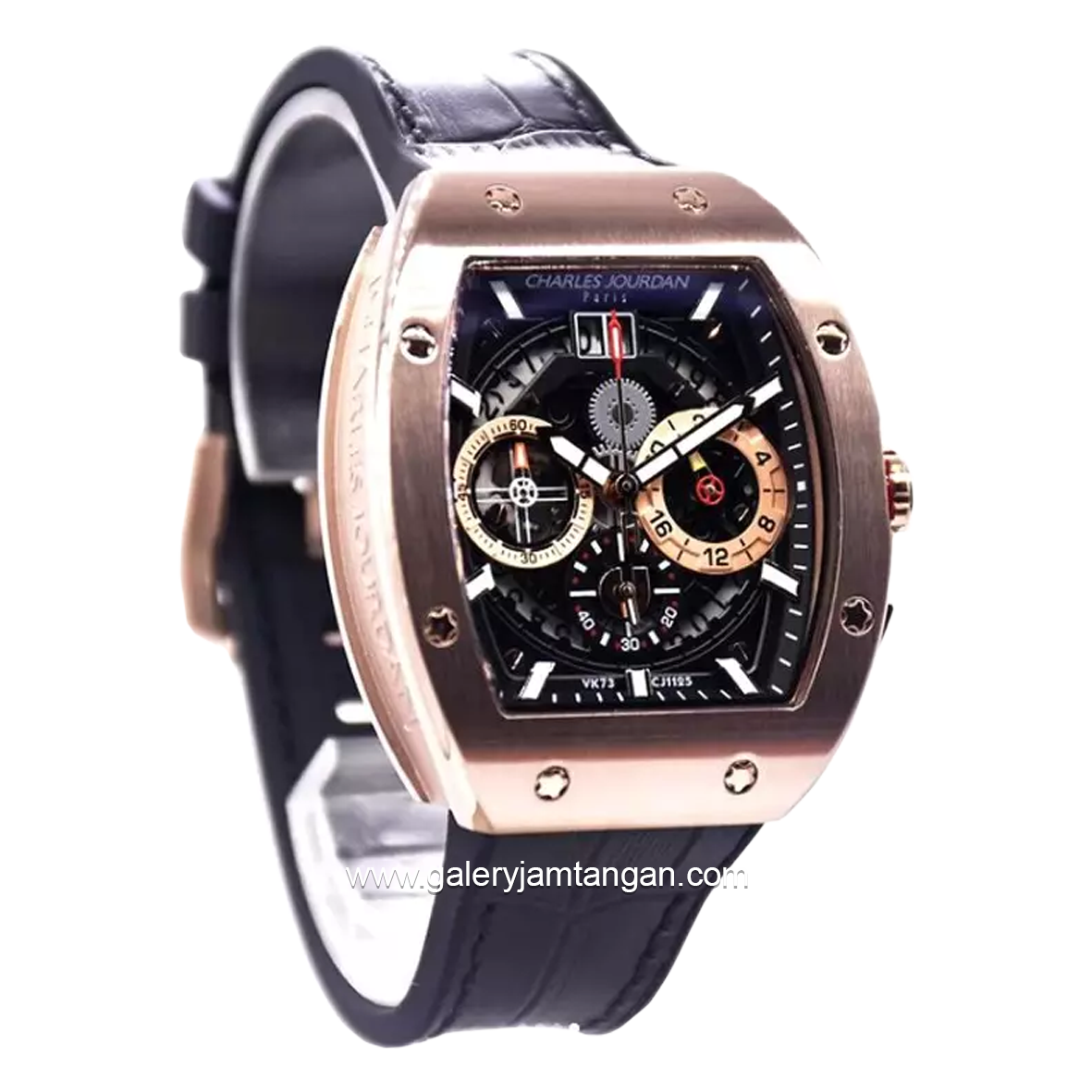CHARLES JOURDAN CJ1125-3532C Black Rosegold Leather Strap