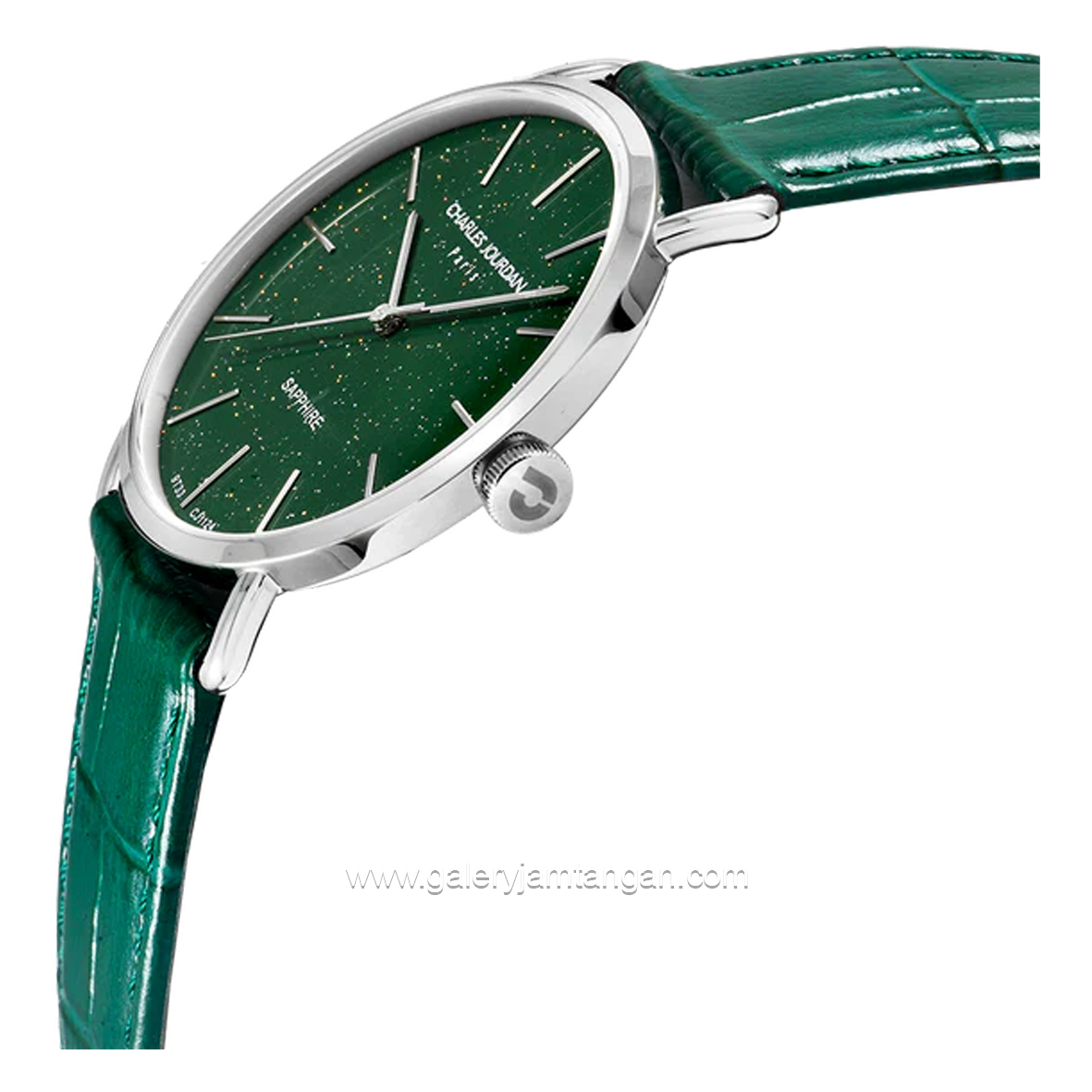 CHARLES JOURDAN C1124-1392 Green Silver Leather Strap